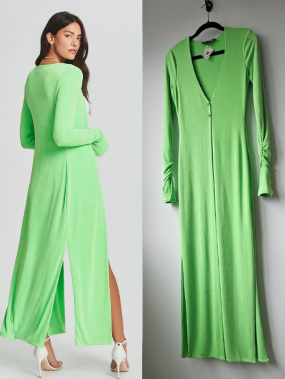 Nwt Ser.o.ya Vibrant Green V Pocket Maxi Dress Coverall